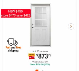 ✨️ MMI DOOR 30 in. x 80 in. Right-Hand Inswing 9-Lite Clear Classic External Grilles Primed Fiberglass Smooth Prehung Front Door #0421