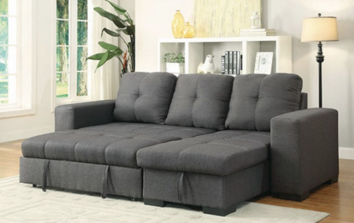 Gray Sectional Sofa With Pullout (Free Delivery)