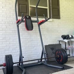 Home Gym Equipment Olympic Bar, Free Weights, Multi Purpose Bench. Exercise Pull Up/Dip Station Fitness Gear Workout outside gym 