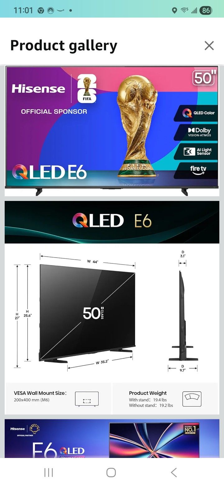 Hisense QLED E6 55 Inch TV ( In The Box)