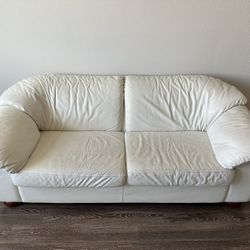 White Leather Contemporary Loveseat/Couch