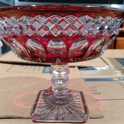 West Morland "Bell Compote" Glass Waterford Ruby Footed Candy Dish 