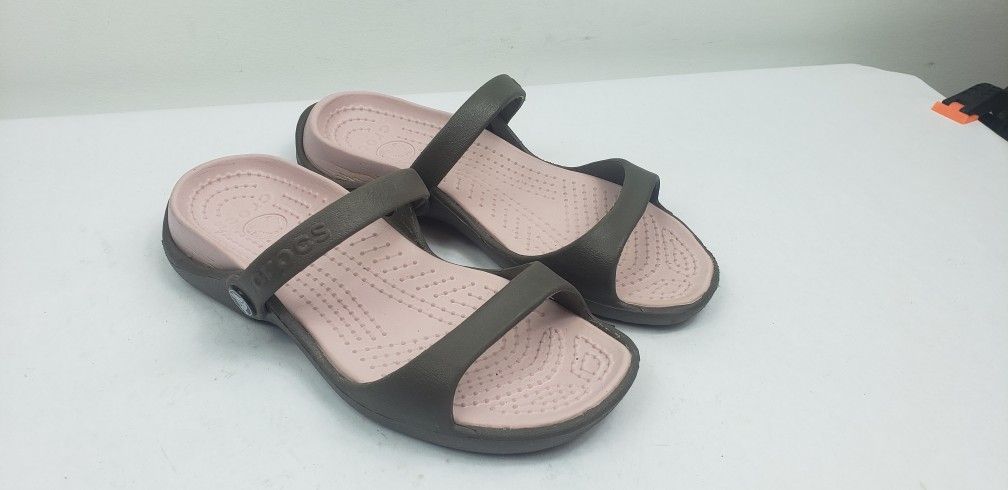 Crocs Women's Size 6 Sandals Slip on Casual Rubber Shoes Brown Pink