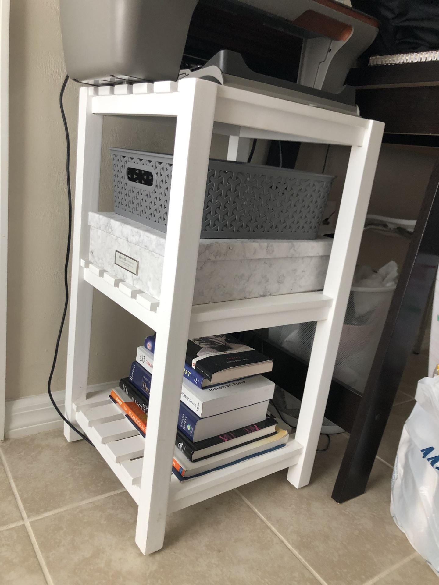 White wooden end table