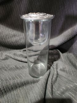 Vintage Glass Cylindar with Votive Candle Holder Pewter Ornate Lid