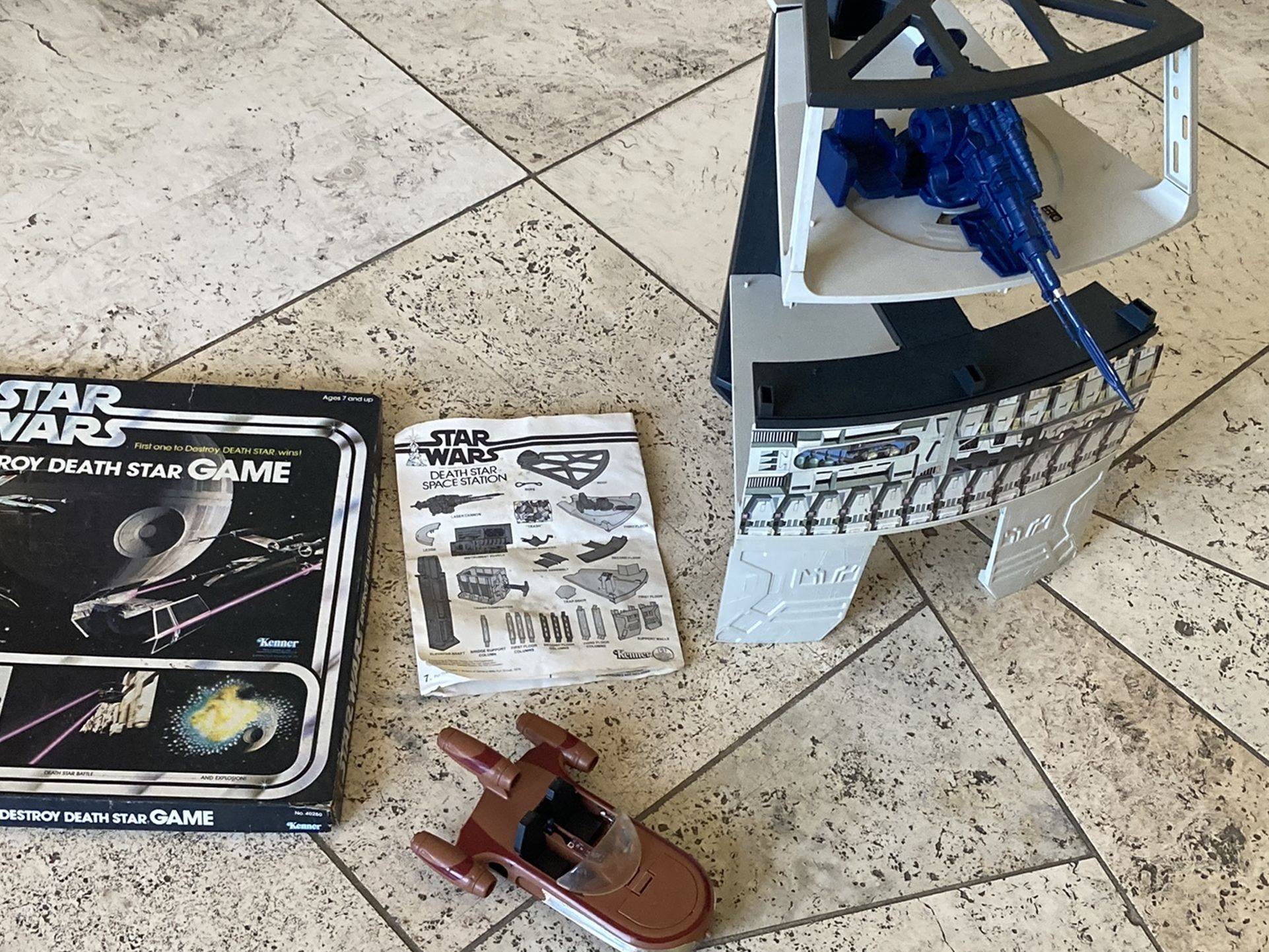 Vintage Star Wars toys game and bed sheets A New Hope circa 1977 to 1979 Death Star parts