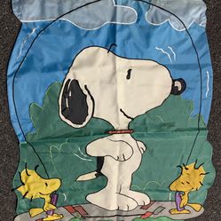 Peanuts Snoopy Jumping Rope with and Woodstock large 28” x 38” double sided vinyl garden flag 
