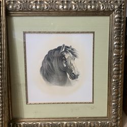 2 Pair Of Solid Wood Framed Horse Prints 