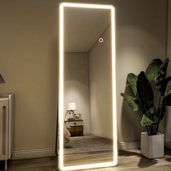 LED Rectangle Full Length Mirror Standing Floor Mirror with Safe Corner