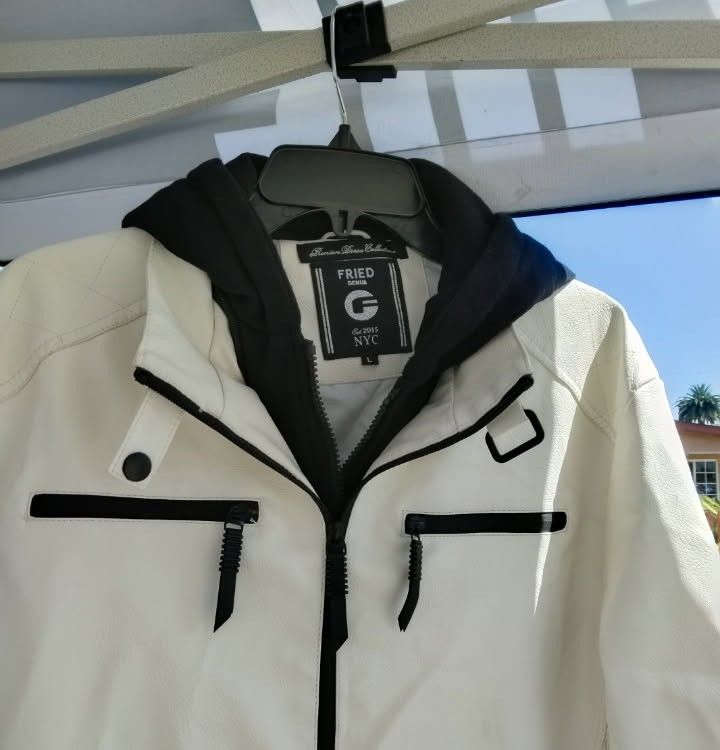 Faux Leather Moto Hooded Jacket Fleece L