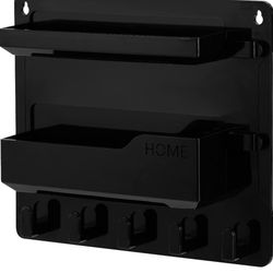 Wall Mount Shelf Organizer, Adhesive Bedside Shelf Accessories with Hooks and Cable Clips, Dorm Room Wall Storage for Phone, Remote, Earphone, Kindle,