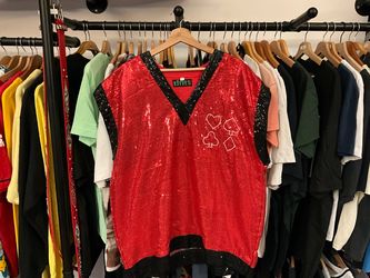 Vintage Tints Red Sequin Vest Playing Card Casino Graphic Size Large