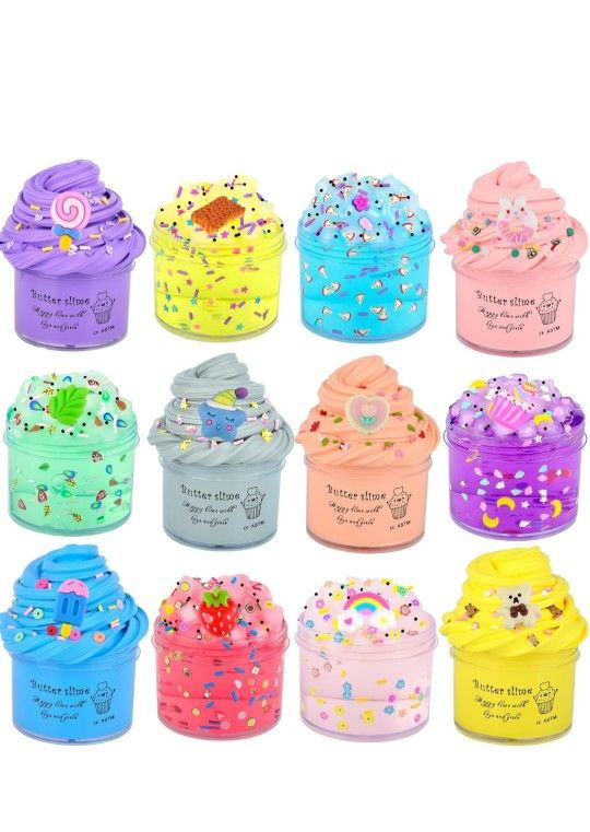 Slime Kit 12 Pack, with 6 Butter Slime and 6 Crystal Slime for Party Favors, Christmas Slime Putty Soft and Non-Sticky, Birthday Gift Carnival Prizes,