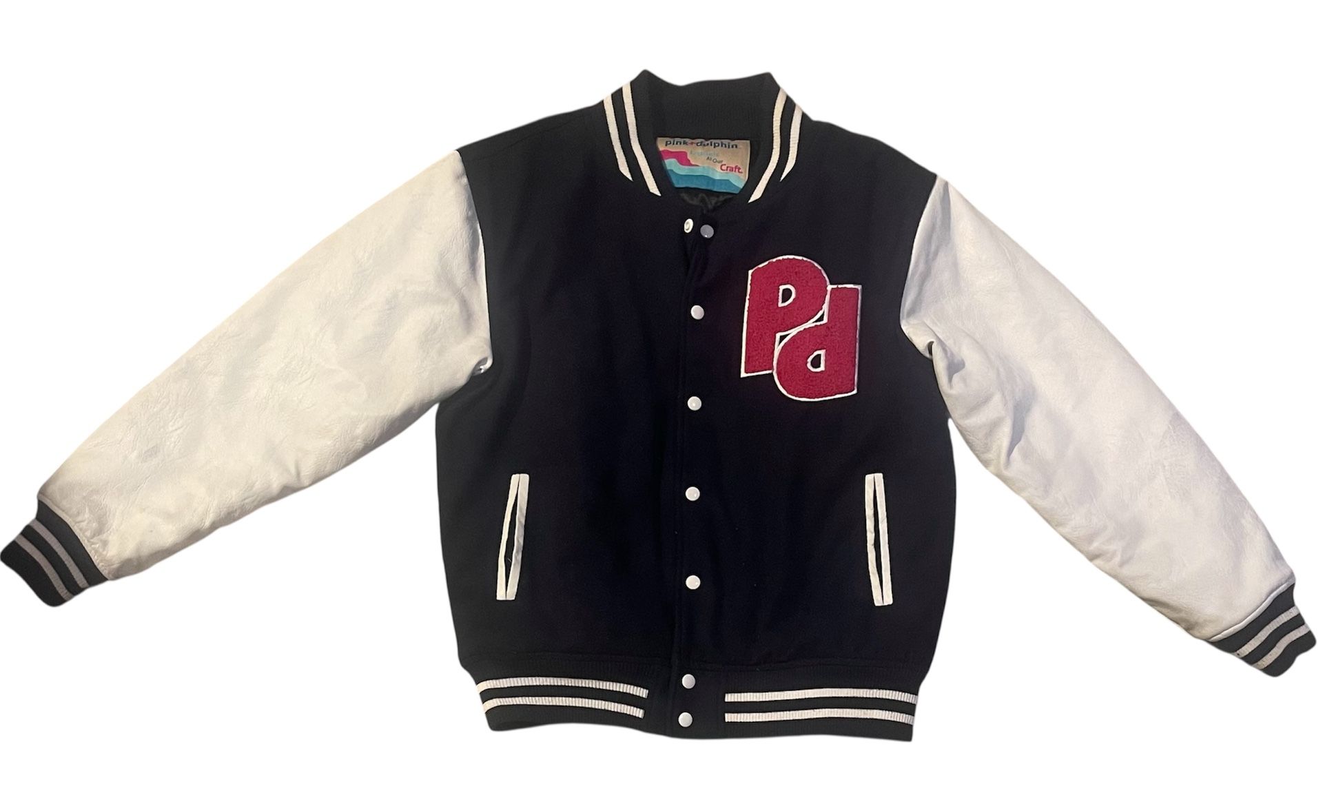 RARE* PINK DOLPHIN WAVES VARSITY JACKET SzS