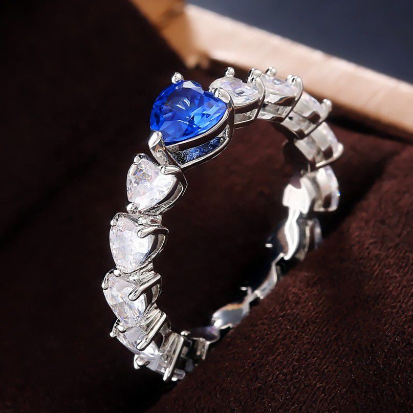 "Sweet Crystal Clear CZ Lovely Blue Diamonds Heart Rings for Women, PD861
 
