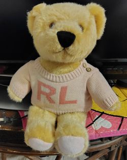 Ralph Lauren ROMANCE tan Teddy Bear Pink Feet and Pink RL Sweater Plush 14"