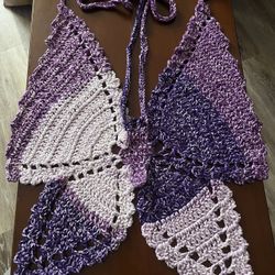 Multi Purple Crochet Butterfly Top 