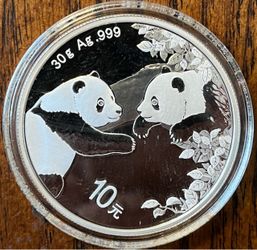 Silver 2023 Chinese Panda 30 Gr Silver 10 Yuan Coin BU  Encapsulated