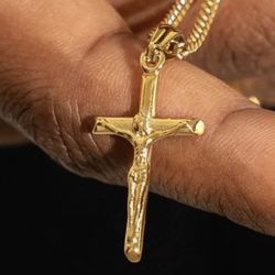 Crucifix Pendant Chain New Gold Jesus 