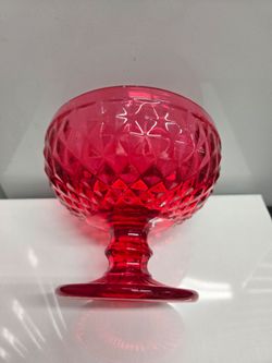 Vintage Red Glass Footed Dessert Bowl