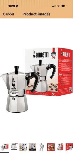 Bialetti Moka Express Iconic Italian Stovetop Espresso Maker (Natural Silver, 6 Cups)