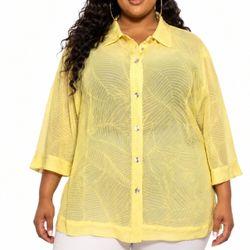 Crazy Horse Yellow Sheer Crinkle Button Up Shirt Vintage Y2K Blouse Size 3 3X