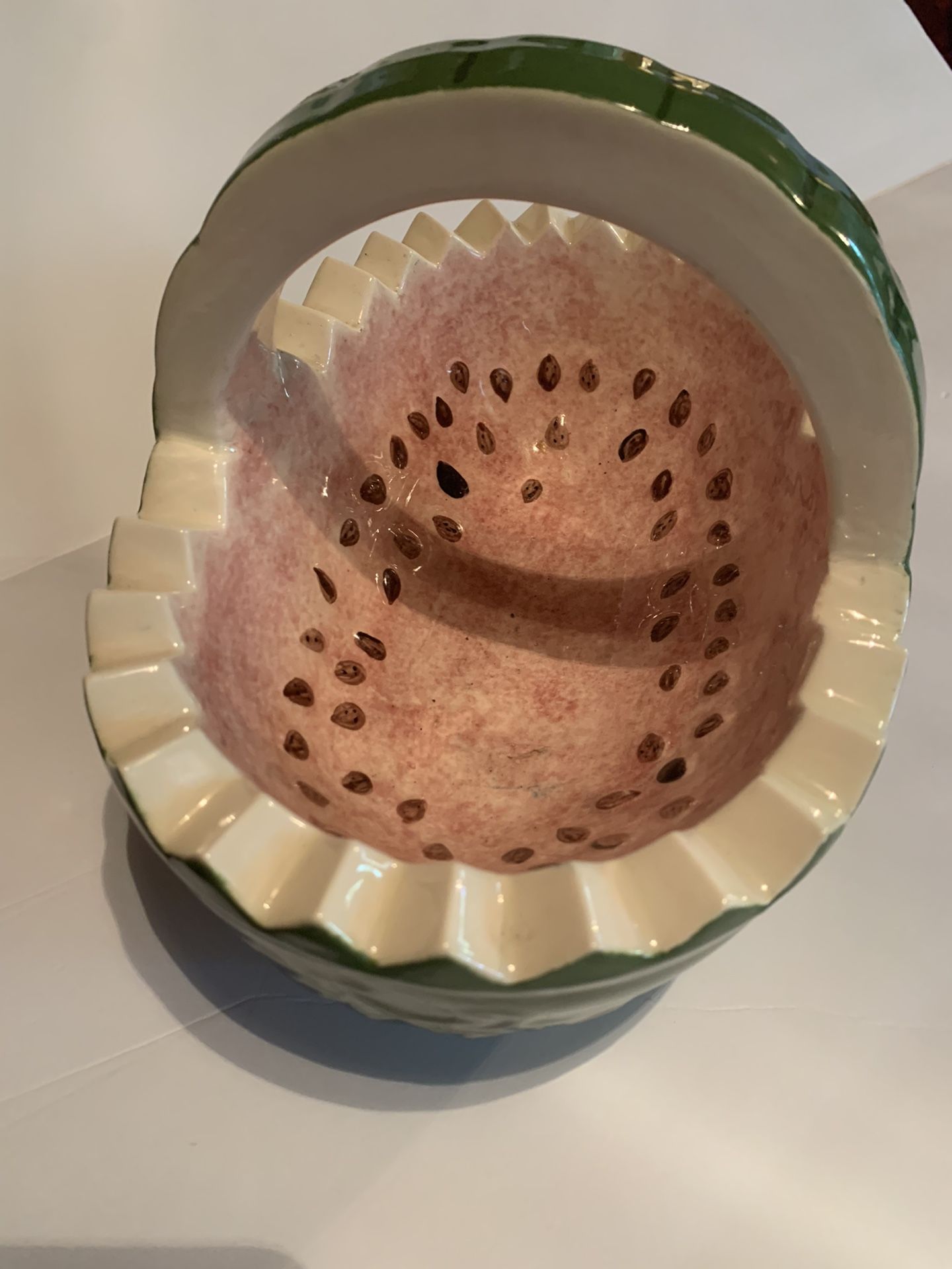 Ceramic watermelon basket for fresh fruit bowl. Nice colors nice glaze