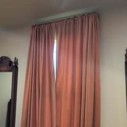 Two Sets Of 9ft Orange Curtains With Rods