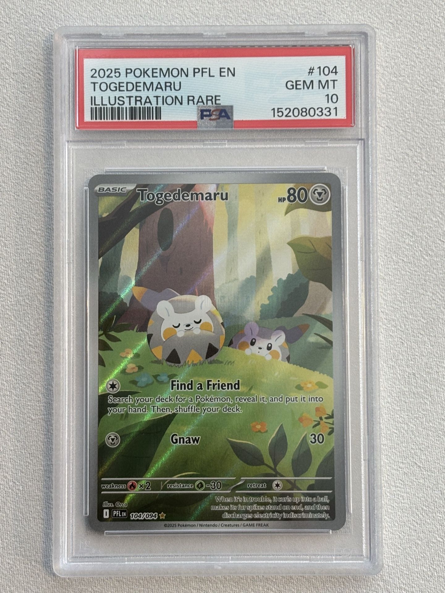 Pokemon PSA 10 GEM MINT TOGEDEMARU graded Slab