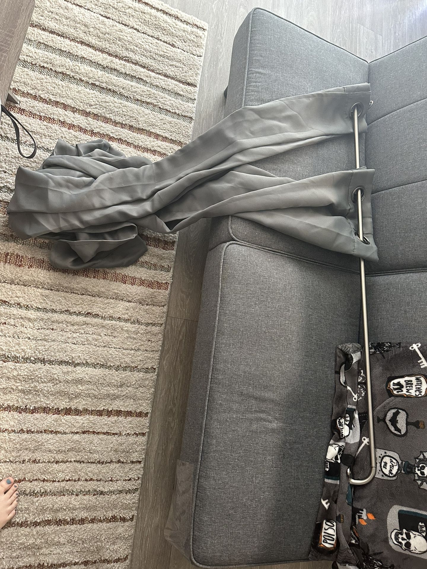 Grey Blackout Curtain And Rod