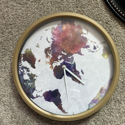 World Clock, Watercolor Style 14 Inch 