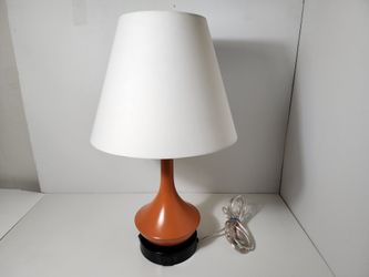 Orange Table Lamp with White Shade, USB Port & Outlet for Easy Charging, Home, Bedside, Dorm and Office Lamp