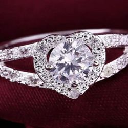 925 Sterling Silver Crystal Love Heart Ring