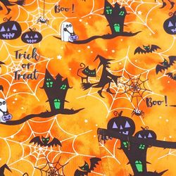 Women's Sz XL Scrubstar Orange Halloween Witch Ghost Bat Uniform Scrub Top Shirt