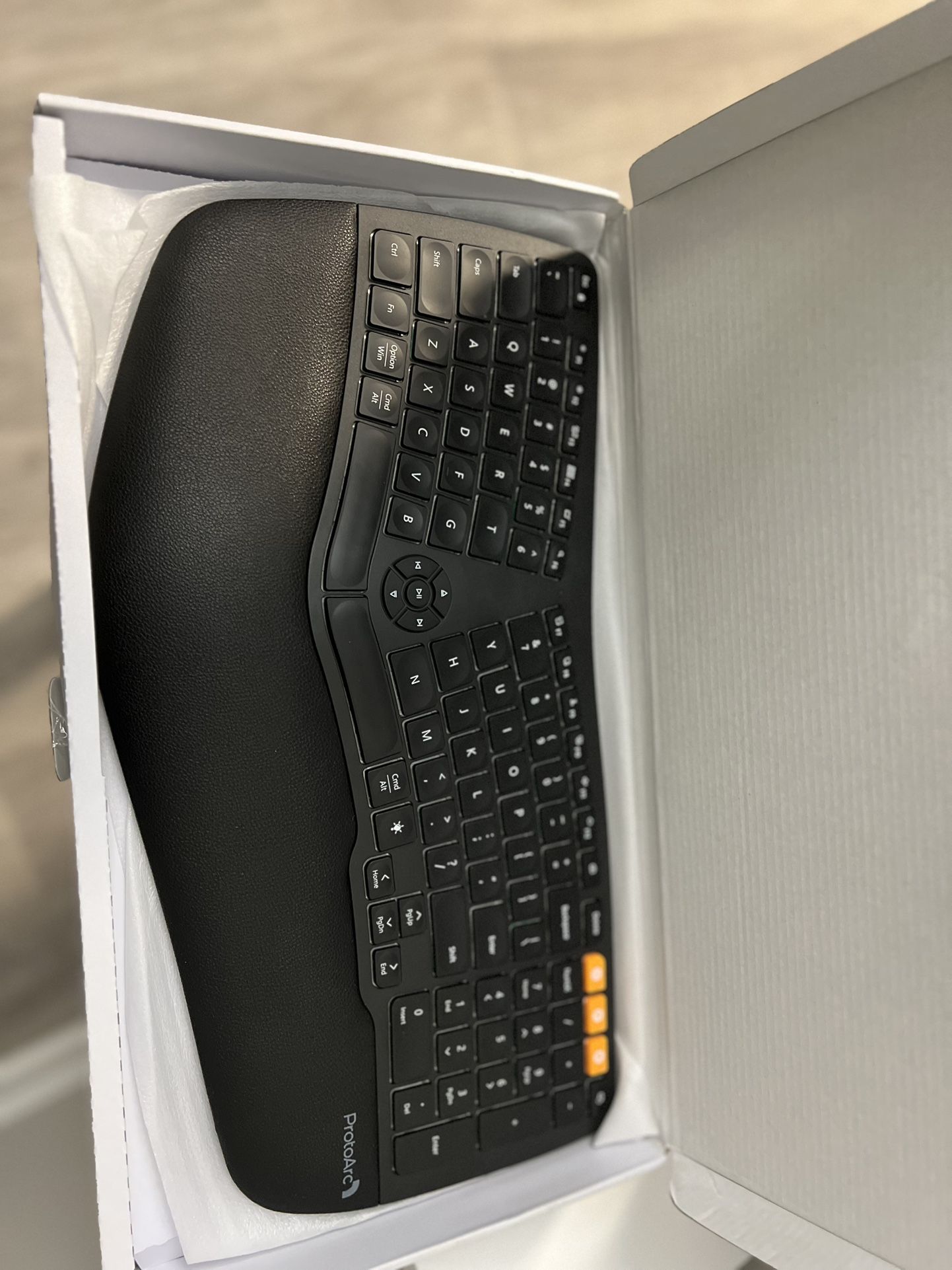 ProtoArc Backlit Bluetooth Ergonomic Keyboard, EK01 Plus Full Size Wireless Split Keyboard with Dual Bluetooth and USB, Cushioned Wrist Rest, Recharge