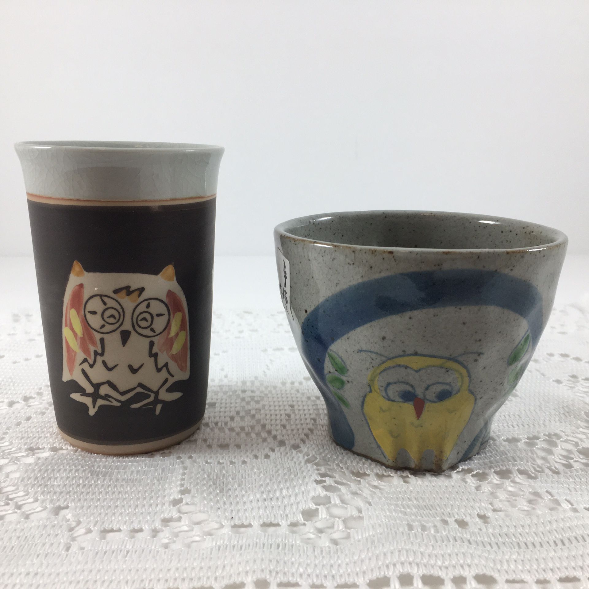 Set of Owl Pottery Signed by Artist