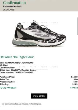 off white ‘be right back’