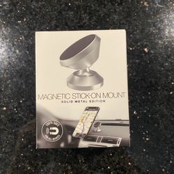 Magnetic Stick-on Cell Phone Mount Solid Metal Silver Edition Rotates