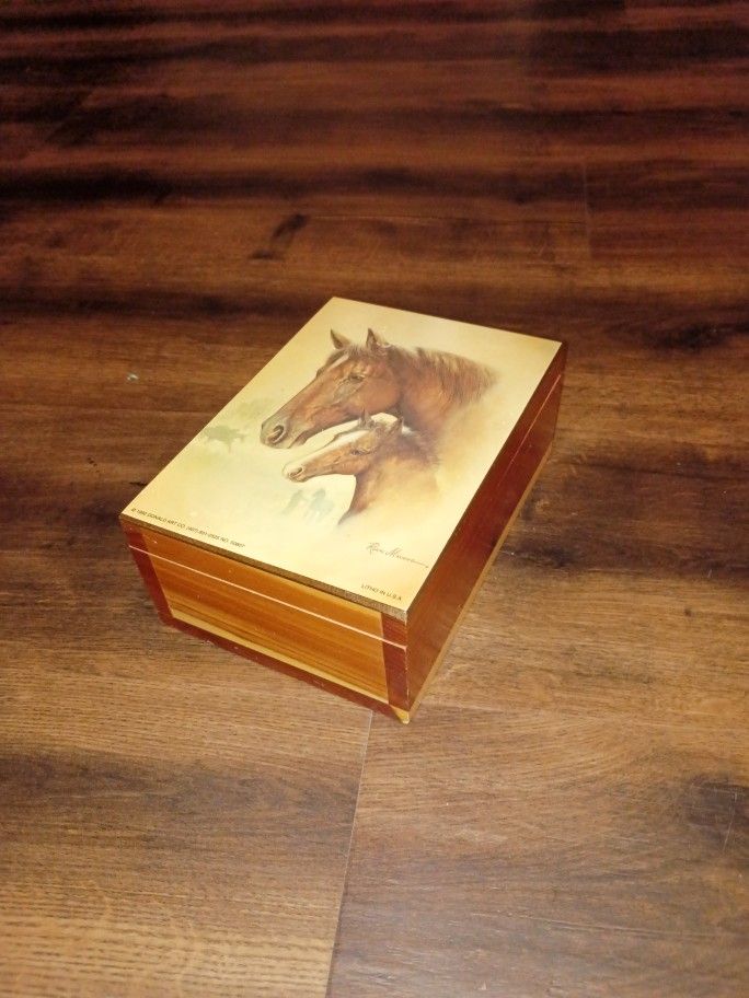 Wooden Box with Horses