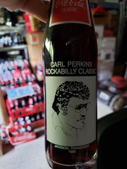 Carl Perkins coca cola tall 10oz bottle (MR. BLUE SWADE SHOES)