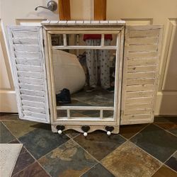 Rustic Farmhouse Folding Mirror With Hangers