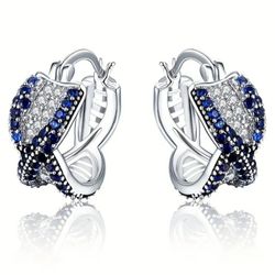 Exquisite 14K White Gold Plated Blue Cubic Zirconia Women Earrings 