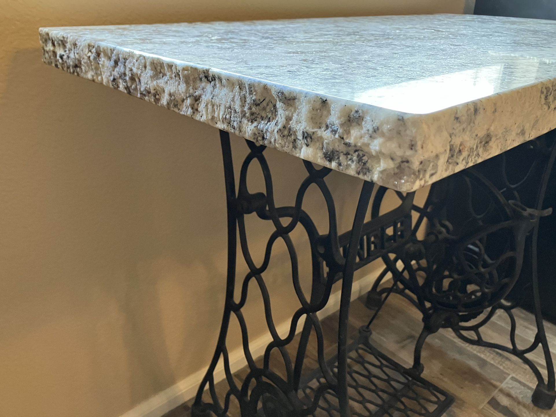 Table Antique Singer Frame W/Granite Top