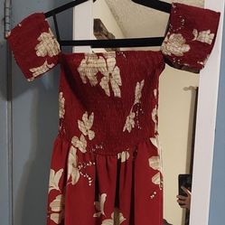Burgundy Floral Off-shoulder Dress