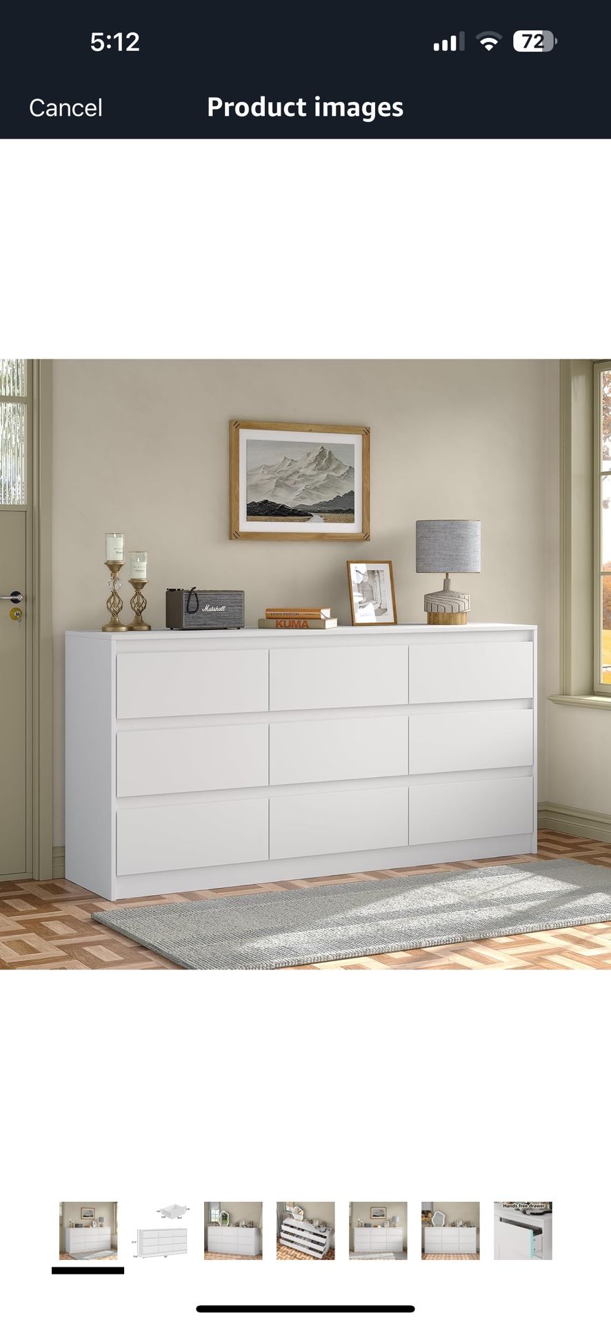 Modern 9 Large Storage Drawers Dresser for Clothes Organizer, White Modern Chest of Drawers for Closet, 63" Long