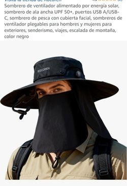 Sombrero de ventilador alimentado por energía solar,
sombrero de ala ancha UPF 50+, puertos USB A/USB-
C, sombrero de pesca con cubierta facial, sombr