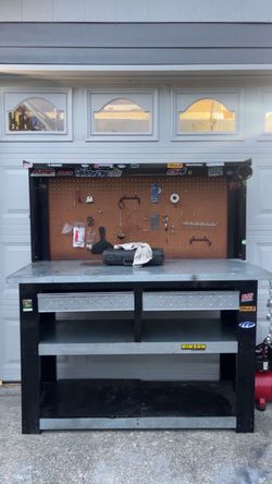 HuskySteel Workbench with Pegboard and Drawers