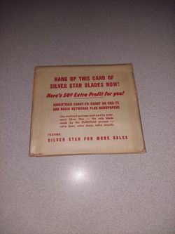 EXTREMELY RARE VINTAGE 1950'S SILVER STAR RAZOR BLADE POINT OF SALE CARD