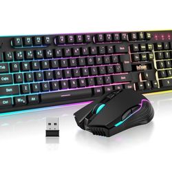 RedThunder K10 Wireless Gaming Keyboard and Mouse Combo, LED Backlit Rechargeable 3800mAh Battery, Mechanical Feel Anti-ghosting Keyboard + 7D 3200DPI
