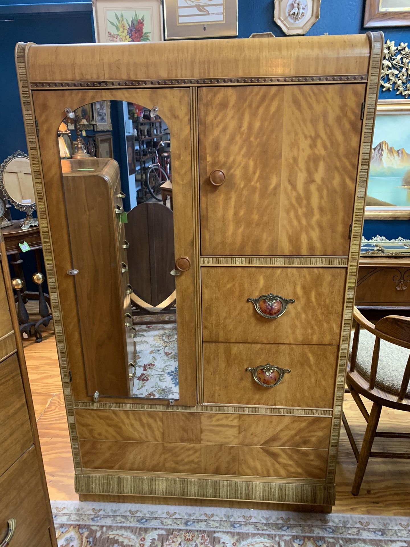 Antique Art Deco Waterfall Armoire 